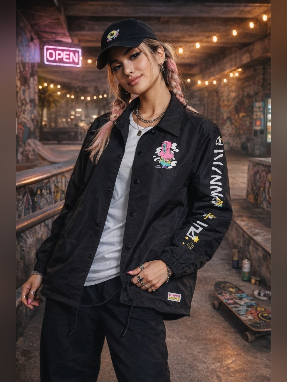 Universal Studios Minions Buff Monster Coach Jacket Black Unisex Large NWT
